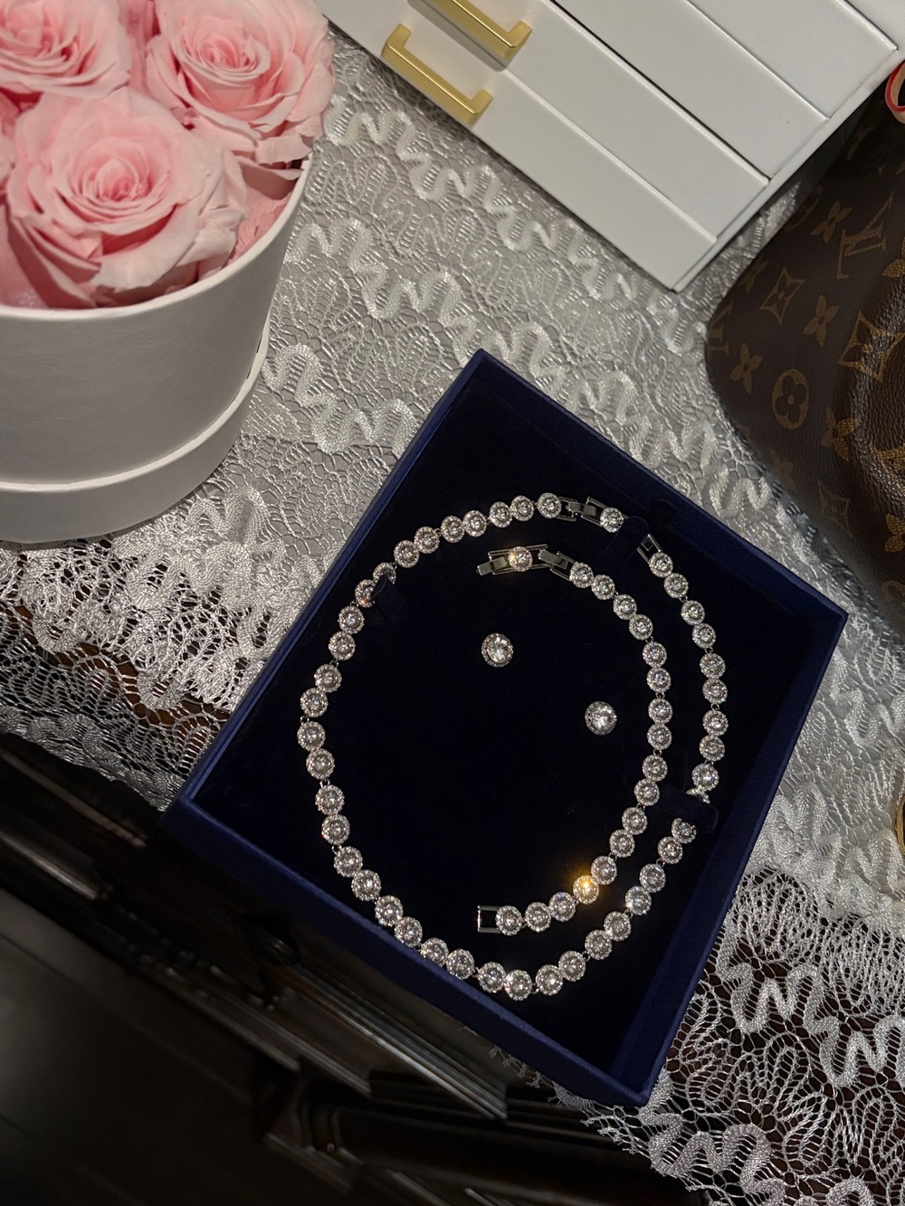 Swarovski Silver Clear Crystal Tennis Necklace and Stud Earrings Set - Picture 3 of 4
